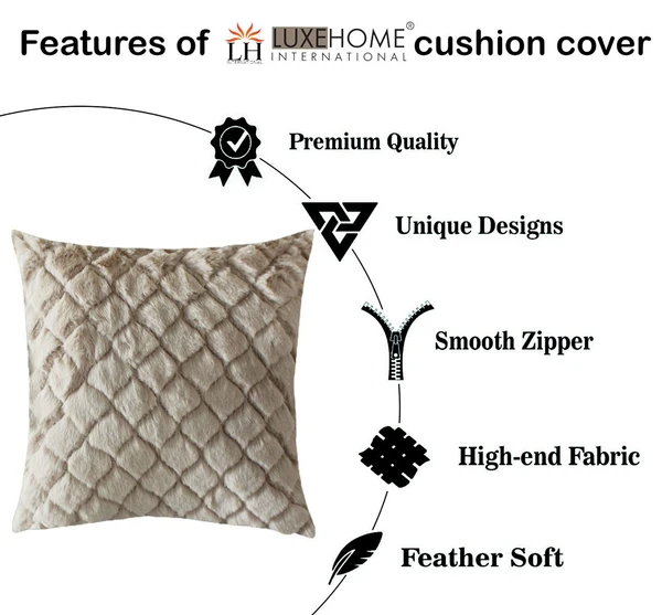 LUXE HOME INTERNATIONAL Rabbit Fur Diamond Design Ultra Soft Cushion Cover Both Side Fur for Home Décor, Sofa, Bedroom, Festival Gifting, Living Room 16x16 Set of 2 - Light Beige