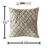 LUXE HOME INTERNATIONAL Rabbit Fur Diamond Design Ultra Soft Cushion Cover Both Side Fur for Home Décor, Sofa, Bedroom, Festival Gifting, Living Room 16x16 Set of 2 - Light Beige