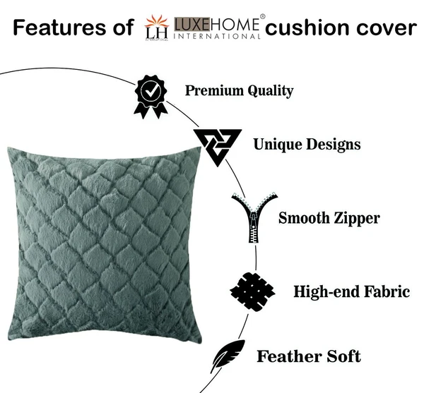 LUXE HOME INTERNATIONAL Rabbit Fur Diamond Design Ultra Soft Cushion Cover Both Side Fur for Home Décor, Sofa, Bedroom, Festival Gifting, Living Room 16x16 Set of 2 - Seige