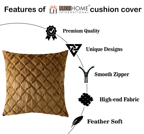 LUXE HOME INTERNATIONAL Rabbit Fur Diamond Design Ultra Soft Cushion Cover Both Side Fur for Home Décor, Sofa, Bedroom, Festival Gifting, Living Room 16x16 Set of 2 - Anti Gold