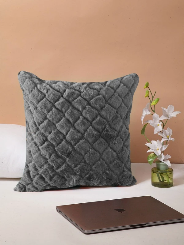 LUXE HOME INTERNATIONAL Rabbit Fur Diamond Design Ultra Soft Cushion Cover Both Side Fur for Home Décor, Sofa, Bedroom, Festival Gifting, Living Room 16x16 Set of 2 - Grey