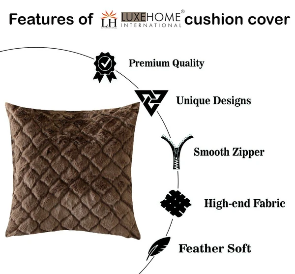 LUXE HOME INTERNATIONAL RabbitFurDiamondDesignUltraSoftCushionCoverBothSideFurforHomeDécor,Sofa,Bedroom,FestivalGifting,LivingRoom16x16Setof2 - Chcolate