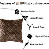 LUXE HOME INTERNATIONAL Rabbit Fur Diamond Design Ultra Soft Cushion Cover Both Side Fur for Home Décor, Sofa, Bedroom, Festival Gifting, Living Room 16x16 Set of 2 - Chcolate