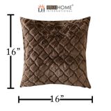 LUXE HOME INTERNATIONAL Rabbit Fur Diamond Design Ultra Soft Cushion Cover Both Side Fur for Home Décor, Sofa, Bedroom, Festival Gifting, Living Room 16x16 Set of 2 - Chcolate
