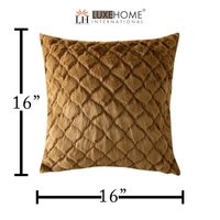 LUXE HOME INTERNATIONAL Rabbit Fur Diamond Design Ultra Soft Cushion Cover Both Side Fur for Home Décor, Sofa, Bedroom, Festival Gifting, Living Room 16x16 Set of 2 - Anti Gold