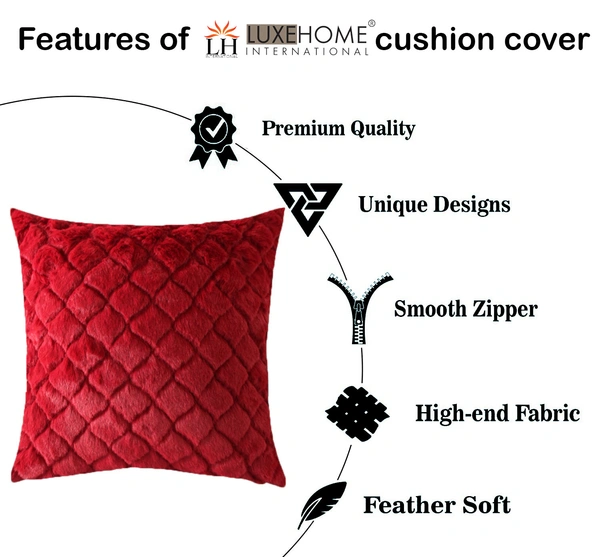 LUXE HOME INTERNATIONAL Rabbit Fur Diamond Design Ultra Soft Cushion Cover Both Side Fur for Home Décor, Sofa, Bedroom, Festival Gifting, Living Room 16x16 Set of 2 - Maroon