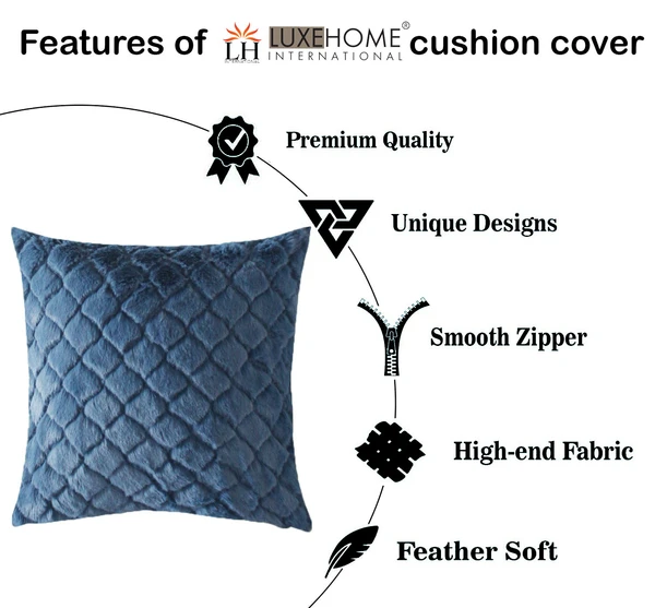 LUXE HOME INTERNATIONAL Rabbit Fur Diamond Design Ultra Soft Cushion Cover Both Side Fur for Home Décor, Sofa, Bedroom, Festival Gifting, Living Room 16x16 Set of 2 - Blue