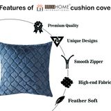 LUXE HOME INTERNATIONAL Rabbit Fur Diamond Design Ultra Soft Cushion Cover Both Side Fur for Home Décor, Sofa, Bedroom, Festival Gifting, Living Room 16x16 Set of 2 - Blue