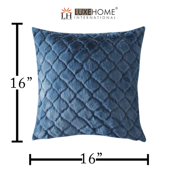 LUXE HOME INTERNATIONAL RabbitFurDiamondDesignUltraSoftCushionCoverBothSideFurforHomeDécor,Sofa,Bedroom,FestivalGifting,LivingRoom16x16Setof2 - Blue