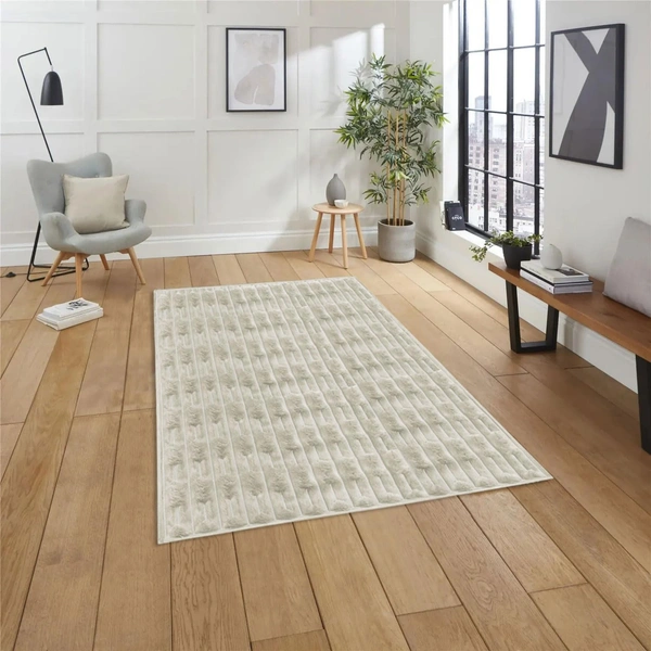 Luxe Home International Rabbit Tail Fur Carpet Super Soft, Washable, Anti Skid Carpets for Home, Bedroom, Livingroom - (3x5 Feet, Cream) - 3x5 Feet, Cream