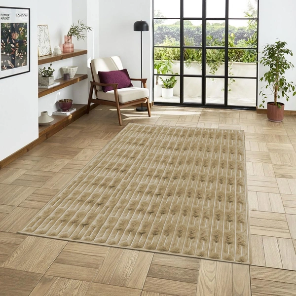 Luxe Home International Rabbit Tail Fur Carpet Super Soft, Washable, Anti Skid Carpets for Home, Bedroom, Livingroom - (4x6 Feet, Beige) - 4x6 Feet, Beige