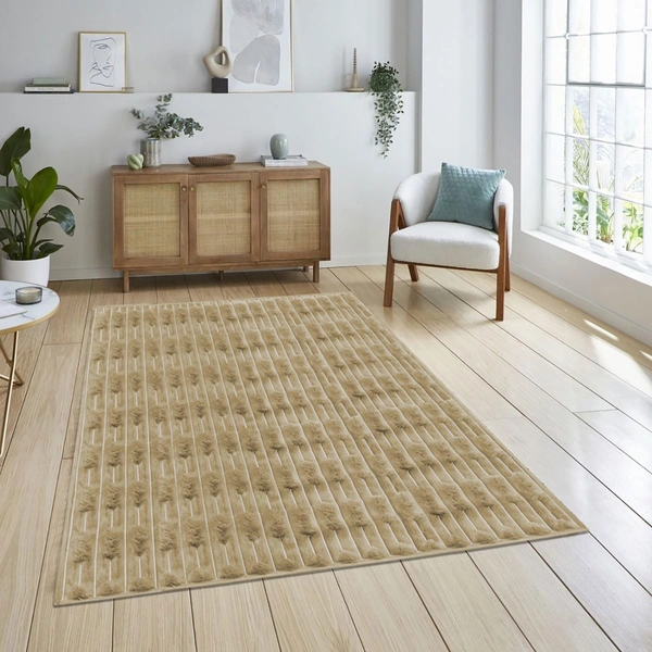 Luxe Home International Rabbit Tail Fur Carpet Super Soft, Washable, Anti Skid Carpets for Home, Bedroom, Livingroom - (4x6 Feet, Beige) - 4x6 Feet, Beige
