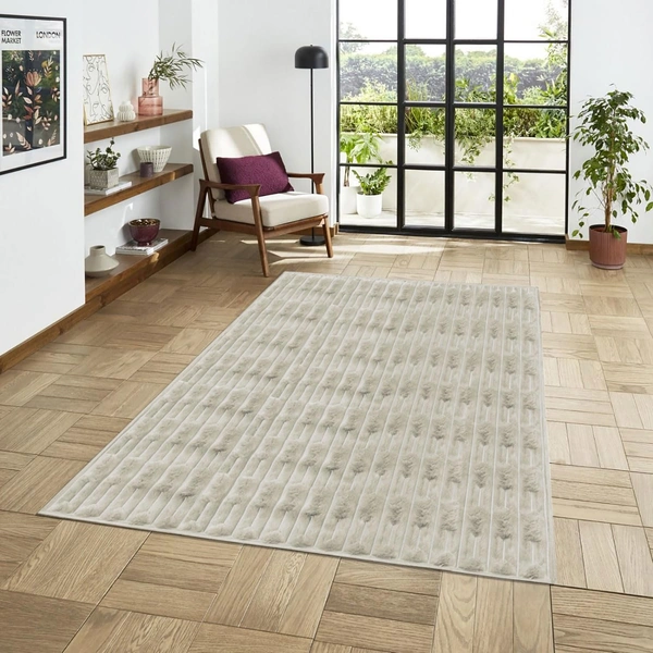 Luxe Home International Rabbit Tail Fur Carpet Super Soft, Washable, Anti Skid Carpets for Home, Bedroom, Livingroom - (4x6 Feet, Cream) - 4x6 Feet, Cream