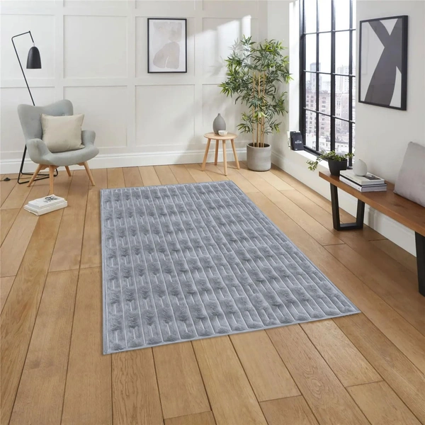 Luxe Home International Rabbit Tail Fur Carpet Super Soft, Washable, Anti Skid Carpets for Home, Bedroom, Livingroom - (3x5 Feet, Silver) - 3x5 Feet, Silver