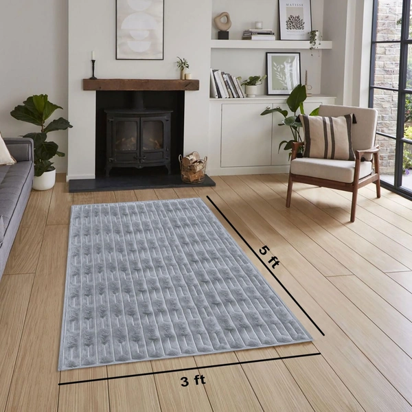 Luxe Home International Rabbit Tail Fur Carpet Super Soft, Washable, Anti Skid Carpets for Home, Bedroom, Livingroom - (3x5 Feet, Silver) - 3x5 Feet, Silver