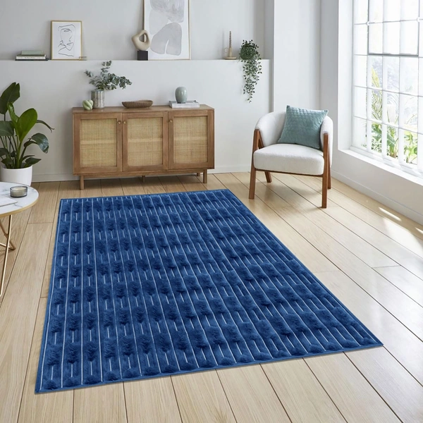 Luxe Home International Rabbit Tail Fur Carpet Super Soft, Washable, Anti Skid Carpets for Home, Bedroom, Livingroom - (4x6 Feet, Blue) - 4x6 Feet, Blue
