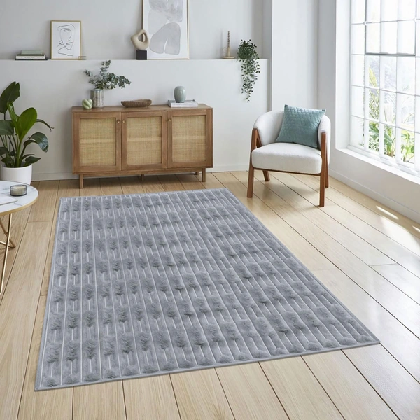 Luxe Home International Rabbit Tail Fur Carpet Super Soft, Washable, Anti Skid Carpets for Home, Bedroom, Livingroom - (4x6 Feet, Silver) - 4x6 Feet, Silver