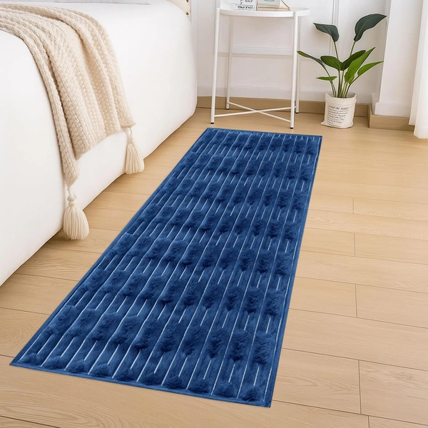 Luxe Home International Rabbit Tail Fur Floor Runner Super Soft, Washable, Anti Skid Runners for Bedroom - (2x5 Feet, Blue) - 2x5 Feet, Blue