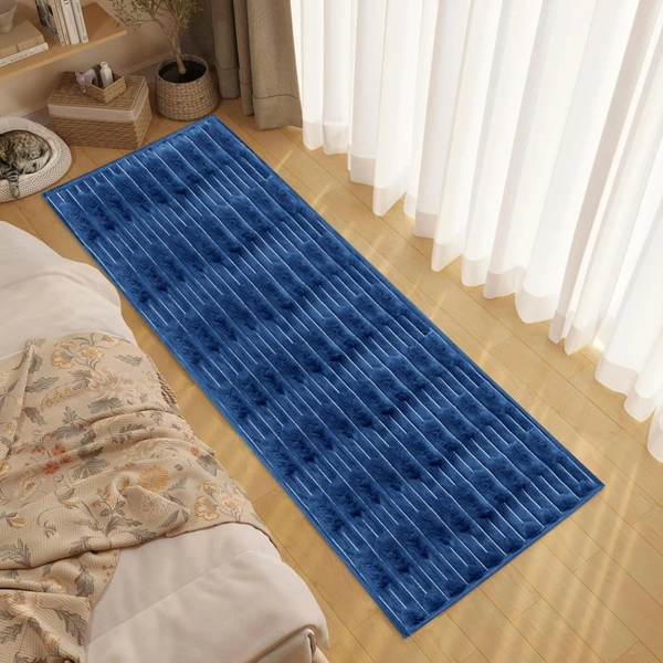 Luxe Home International Rabbit Tail Fur Floor Runner Super Soft, Washable, Anti Skid Runners for Bedroom - (2x5 Feet, Blue) - 2x5 Feet, Blue