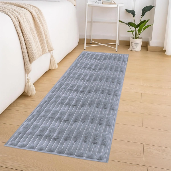 Luxe Home International Rabbit Tail Fur Floor Runner Super Soft, Washable, Anti Skid Runners for Bedroom - (2x5 Feet, Silver) - 2x5 Feet, Silver