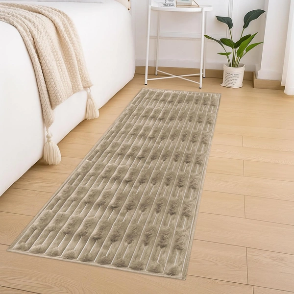 Luxe Home International Rabbit Tail Fur Floor Runner Super Soft, Washable, Anti Skid Runners for Bedroom - (2x5 Feet, Beige) - 2x5 Feet, Beige
