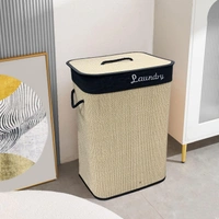 Luxe Home International LUXE HOME INTERNATIONAL Rectangle Bamboo Laundry Basket with Lid | Eco-Friendly, Foldable & Lightweight Organizer (Beige, 40x30x60 cm, Pack of 1) - 40x30x60, Natural