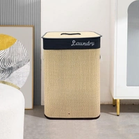 Luxe Home International LUXE HOME INTERNATIONAL Rectangle Bamboo Laundry Basket with Lid | Eco-Friendly, Foldable & Lightweight Organizer (Beige, 40x30x60 cm, Pack of 1) - 40x30x60, Natural