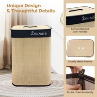 Luxe Home International LUXE HOME INTERNATIONAL Rectangle Bamboo Laundry Basket with Lid | Eco-Friendly, Foldable & Lightweight Organizer (Beige, 40x30x60 cm, Pack of 1) - 40x30x60, Natural