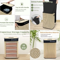 Luxe Home International LUXE HOME INTERNATIONAL Rectangle Bamboo Laundry Basket with Lid | Eco-Friendly, Foldable & Lightweight Organizer (Beige, 40x30x60 cm, Pack of 1) - 40x30x60, Natural