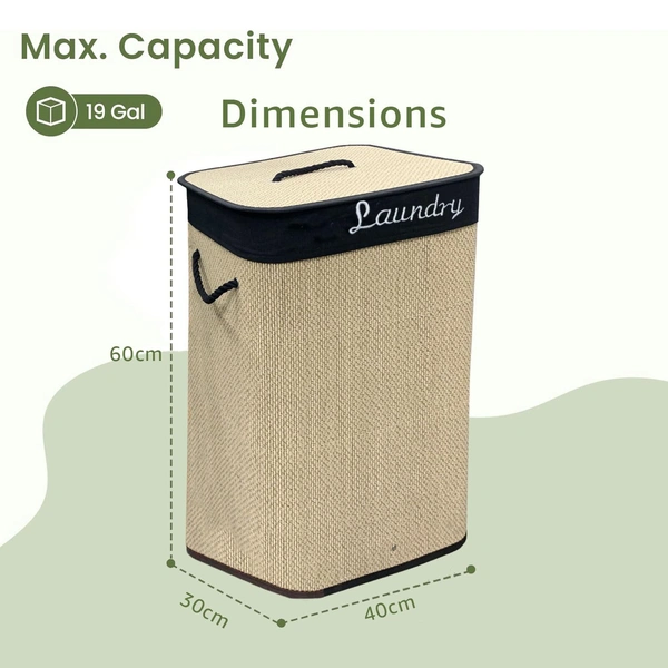 Luxe Home International LUXE HOME INTERNATIONAL Rectangle Bamboo Laundry Basket with Lid | Eco-Friendly, Foldable & Lightweight Organizer (Beige, 40x30x60 cm, Pack of 1) - 40x30x60, Natural