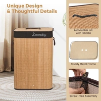 Luxe Home International LUXE HOME INTERNATIONAL Rectangle Bamboo Laundry Basket with Lid | Eco-Friendly, Foldable & Lightweight Organizer (Natural, 40x30x60 cm, Pack of 1) - 40x30x60, Beige