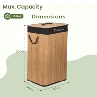 Luxe Home International LUXE HOME INTERNATIONAL Rectangle Bamboo Laundry Basket with Lid | Eco-Friendly, Foldable & Lightweight Organizer (Natural, 40x30x60 cm, Pack of 1) - 40x30x60, Beige
