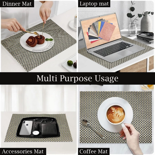 Luxe Home International LUXE HOME INTERNATIONAL Rectangular Pack of 2 Table Placemat (Black, PVC) - 30x46 cm, Black