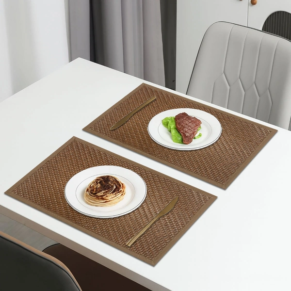 Luxe Home International LUXE HOME INTERNATIONAL Rectangular Pack of 2 Table Placemat (Brown, Polyester) - 30x46 cm, Brown