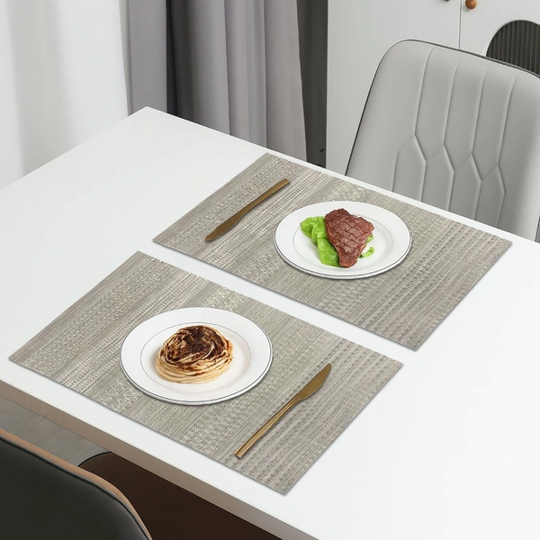 Luxe Home International LUXE HOME INTERNATIONAL Rectangular Pack of 2 Table Placemat (Silver, PVC) - 30x46 cm, Silver