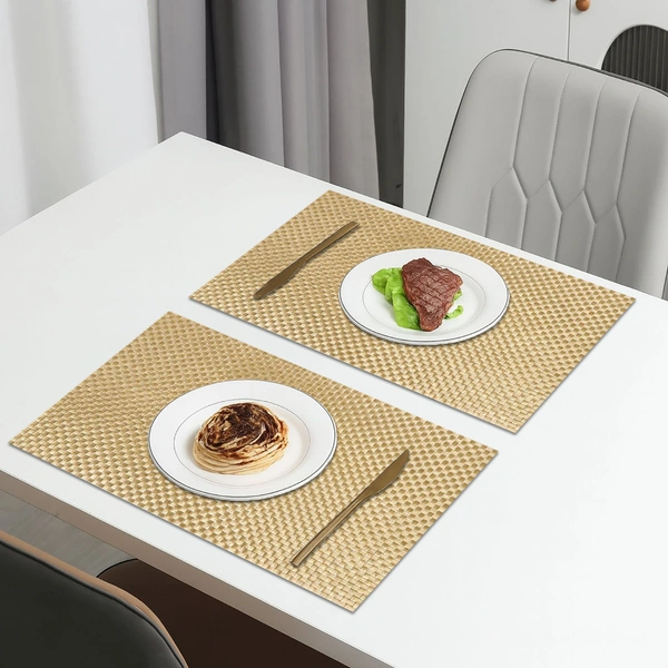 Luxe Home International LUXE HOME INTERNATIONAL Rectangular Pack of 2 Table Placemat (Gold, PVC) - 30x46 cm, Gold