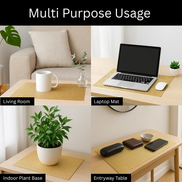 Luxe Home International LUXE HOME INTERNATIONAL Rectangular Pack of 2 Table Placemat (Gold, PVC) - 30x46 cm, Gold