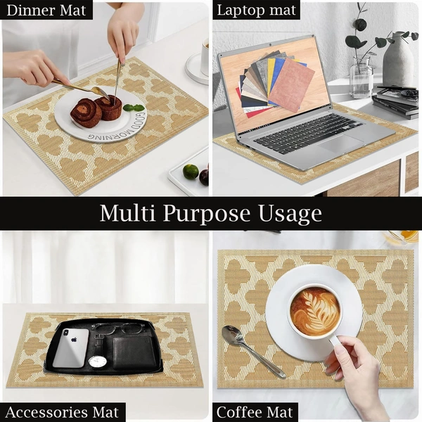 Luxe Home International LUXE HOME INTERNATIONAL Rectangular Pack of 2 Table Placemat (Gold, PVC) - 30x46 cm, Gold