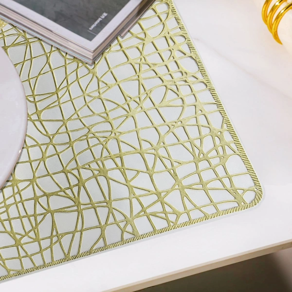 Luxe Home International LUXE HOME INTERNATIONAL Rectangular Pack of 2 Table Placemat (Gold, PVC) - 30x46 cm, Gold