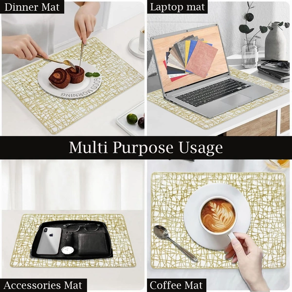 Luxe Home International LUXE HOME INTERNATIONAL Rectangular Pack of 2 Table Placemat (Gold, PVC) - 30x46 cm, Gold