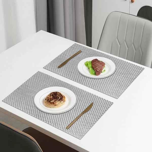 Luxe Home International LUXE HOME INTERNATIONAL Rectangular Pack of 2 Table Placemat (Silver, PVC) - 30x46 cm, Silver