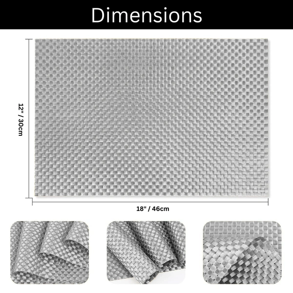 Luxe Home International LUXE HOME INTERNATIONAL Rectangular Pack of 2 Table Placemat (Silver, PVC) - 30x46 cm, Silver