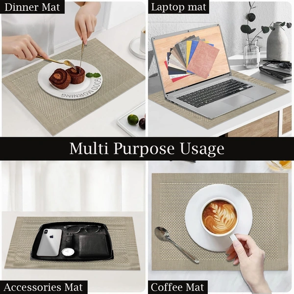 Luxe Home International LUXE HOME INTERNATIONAL Rectangular Pack of 2 Table Placemat (Gold, PVC) - 30x46 cm, Gold