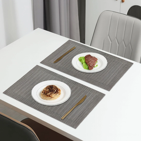 Luxe Home International LUXE HOME INTERNATIONAL Rectangular Pack of 2 Table Placemat (Black, PVC) - 30x46 cm, Black