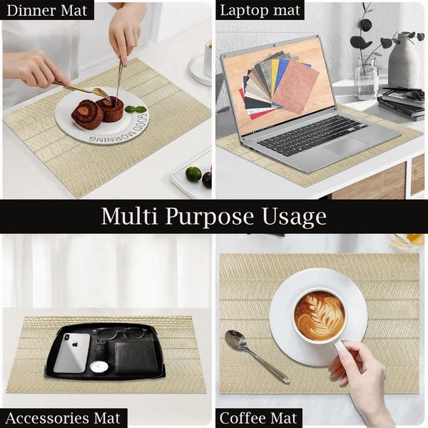 Luxe Home International LUXE HOME INTERNATIONAL Rectangular Pack of 2 Table Placemat (Gold, PVC) - 30x46 cm, Gold