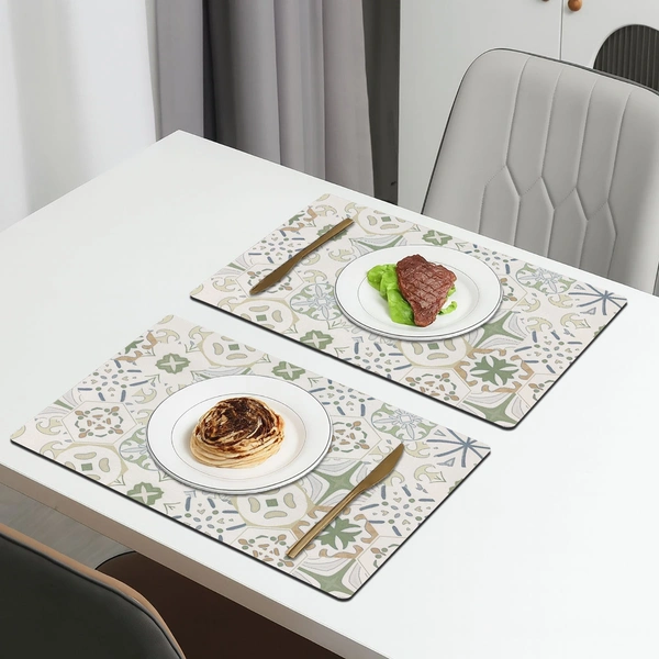 Luxe Home International LUXE HOME INTERNATIONAL Rectangular Pack of 2 Table Placemat (White, Light Green, Rubber) - 30x40 cm, White::Light Green