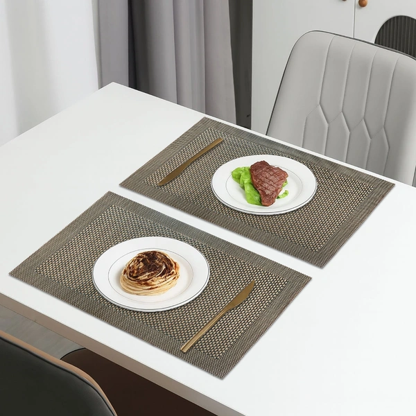 Luxe Home International LUXE HOME INTERNATIONAL Rectangular Pack of 2 Table Placemat (Brown, PVC) - 30x46 cm, Brown