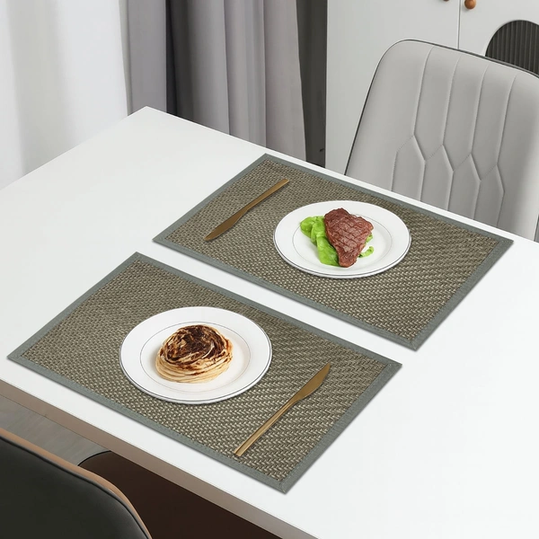 Luxe Home International LUXE HOME INTERNATIONAL Rectangular Pack of 2 Table Placemat (Grey, Polyester) - 30x46 cm, Grey
