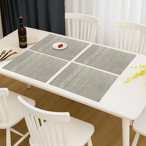 Luxe Home International LUXE HOME INTERNATIONAL Rectangular Pack of 4 Table Placemat (Silver, PVC) - 30x46 cm, Silver