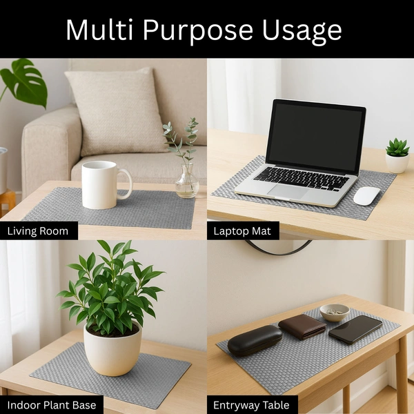 Luxe Home International LUXE HOME INTERNATIONAL Rectangular Pack of 4 Table Placemat (Silver, PVC) - 30x46 cm, Silver